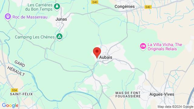 Map of the area around Domaine Aubaimema Restaurant Bar Musical  120 chemin de Junas 30250 Aubais