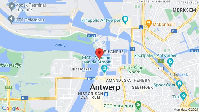 Kaart van de omgeving van Bocadero Rijnkaai 150 2000 Antwerpen