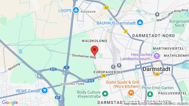 Map of the area around TSZ Blau-Gold Casino e.V. Waldkolonie Dornheimer Weg 79, 64293 Darmstadt