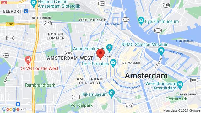 Kaart van de omgeving van Rozengracht 117, 1016 LV Ámsterdam