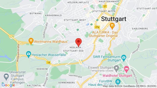 Kaart van de omgeving van Das Forró Haus Böblinger Straße 86, 70199, Süd, Stuttgart
