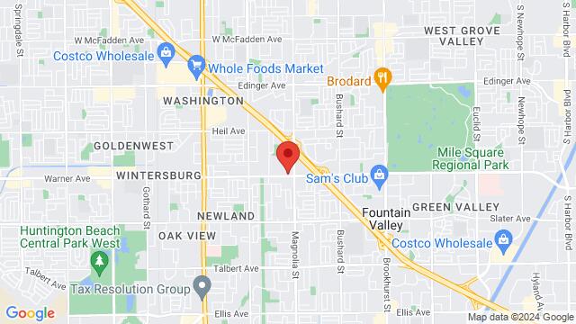 Map of the area around The Circle OC, 8901 Warner Ave., Huntington Beach, CA, 92647, US