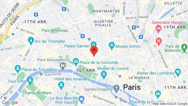 Map of the area around 9 rue Daunou,Paris, France, Paris, IL, FR