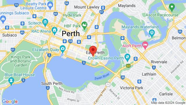 Kaart van de omgeving van 158 Hay St, East Perth WA 6004, Australia,Perth, Western Australia, Perth, WA, AU