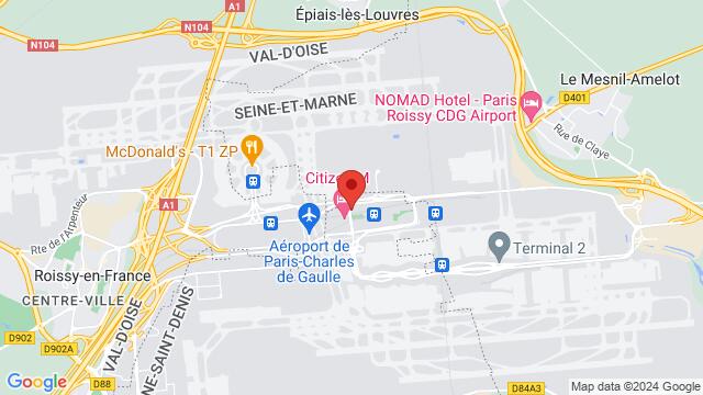 Map of the area around Hilton Paris Charles de Gaulle Airport, 8 Rue de Rome, 93290 Tremblay-en-France, France