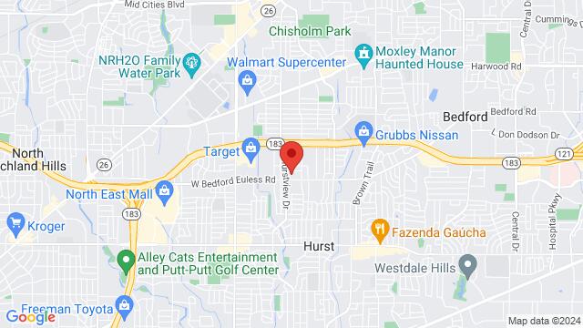 Map of the area around Barbara's Dance Studio, West Bedford Euless Road, Hurst, TX, USA