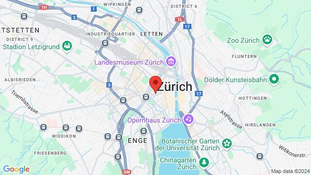 Map of the area around Löwenstrasse 2, Zürich