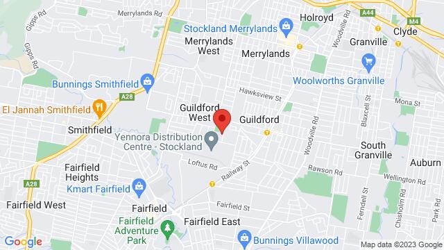 Map of the area around GUILDFORD LEAGUES CLUB, 25-55 Tamplin Rd, Guildford, NSW, 2161, Australia