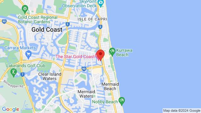 Map of the area around The Darling at The Star Gold Coast, 1 Casino Dr, Broadbeach QLD 4218, Australia