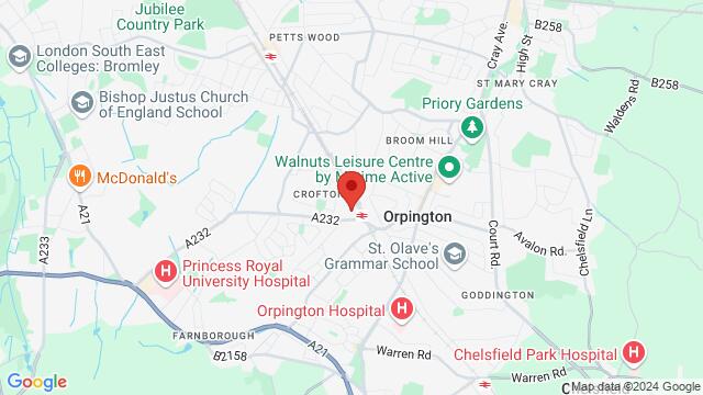 Map of the area around Crofton Halls (Orpington), York Rise, Orpington, BR6 8PR, United Kingdom