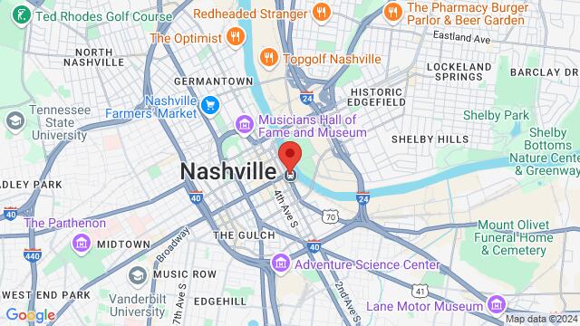 Karte der Umgebung von Gray Line Tennessee, 108 1st Ave S, Nashville, TN 37201, United States,Nashville, Tennessee, Nashville, TN, US