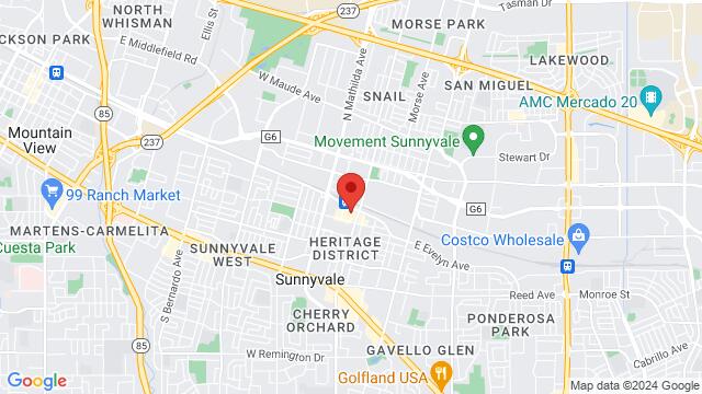 Map of the area around Fuego Sports Bar and Club, 140 S Murphy Ave, Sunnyvale, CA 94086