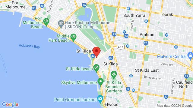 Map of the area around La Bodega, 12 Fitzroy street, Melbourne, VIC, 3182, Australia