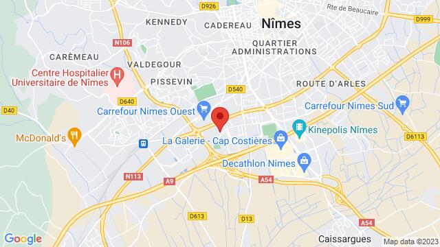 Map of the area around Parc Hôtelier Ville active, 152 Rue Claude Nicolas Ledoux , Nimes, GUARD