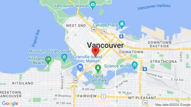 Map of the area around Mangos Kitchen Bar, 1180 Howe St, Vancouver, V6Z 1R2, Canada