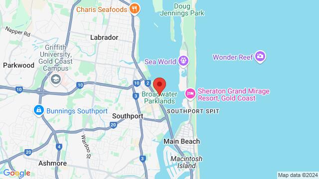 Map of the area around Broadwater Park Acc, Southport QLD 4215, Australia