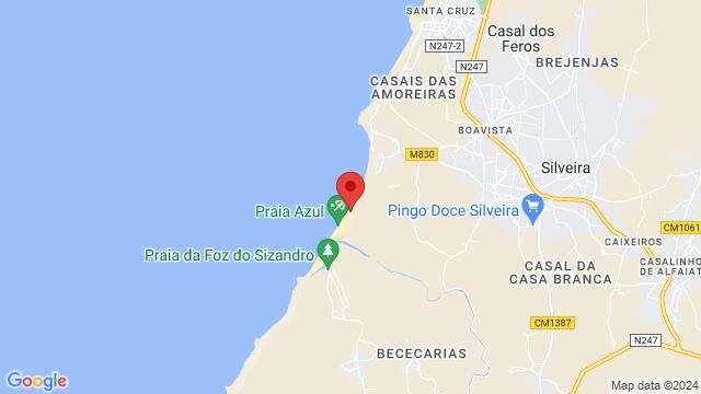 Map of the area around Rua da Varandinha, Praia Azul, 2560-411, Silveira, Portugal