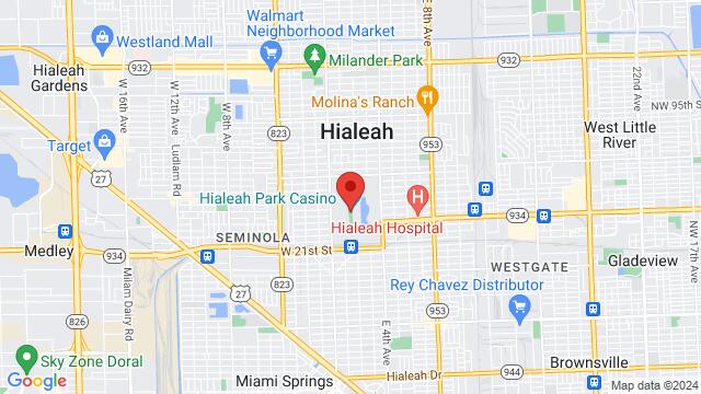 Map of the area around Hialeah Park Casino, 100 E 32nd St, Hialeah, FL, 33013, United States