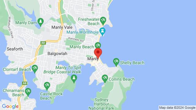 Kaart van de omgeving van Hotel Steyne Manly, 75 The Corso, Manly, NSW, 2095, Australia