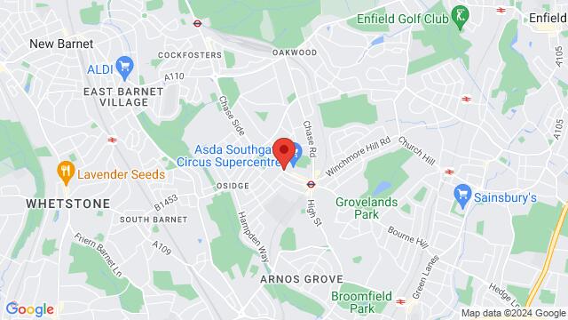 Map of the area around Chase Side, N14 5PP, London, EN, GB