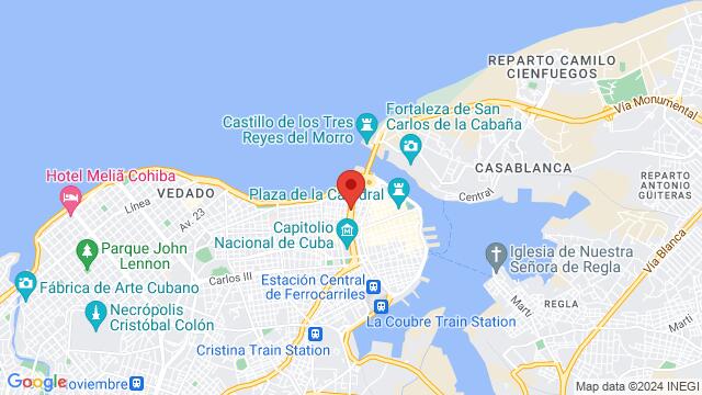 Map of the area around Paseo del Prado, P.º de Martí, La Habana, Cuba