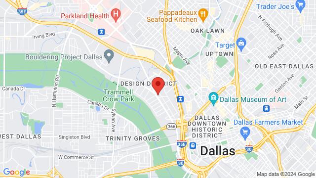 Map of the area around Taboo Lounge Dallas, 1418 N Riverfront Blvd, Dallas, TX, 75207, United States