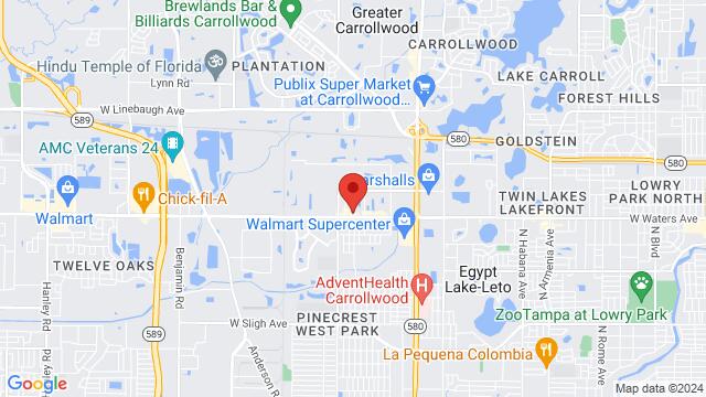 Map of the area around Casa 21 Restaurant Bar &Grill, 4235 W Waters Ave, Tampa, FL, 33614, United States