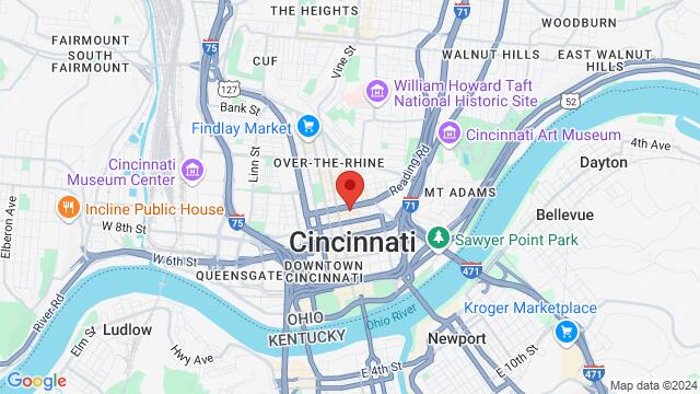 Map of the area around On the Rhine Eatery, 100 E Court St, Cincinnati, OH 45202, USA