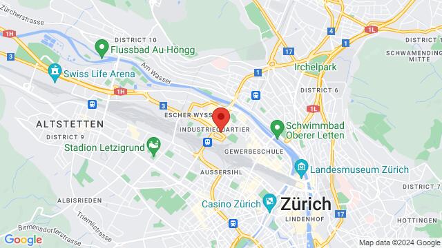 Karte der Umgebung von Restaurant Kantine im 5i, Neue Hard 10, 8005 Zürich, Switzerland