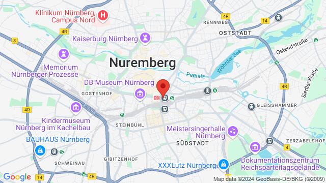 Map of the area around Bahnhofsplatz 9,Nuremberg, Nürnberg, BY, DE