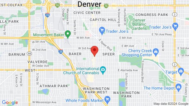 Karte der Umgebung von Blue Ice Lounge, 22 Broadway St, Denver, CO, 80203, United States