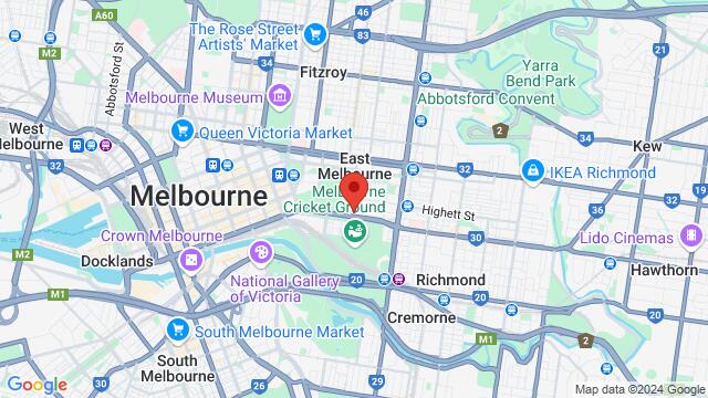 Map of the area around Pullman Melbourne On The Park, 192 Wellington Parade, East Melbourne, VIC, 3002, Australia