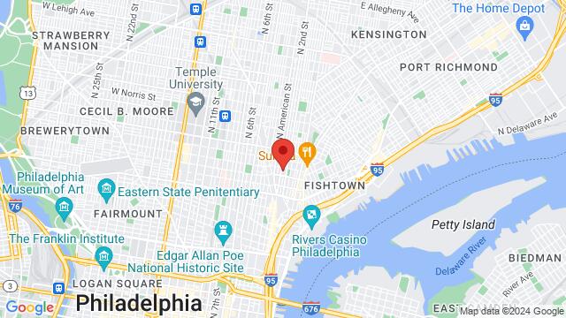 Mapa de la zona alrededor de Pig Iron Theater Company, 1417 N. 2nd Street, Philadelphia, PA, 19122, United States