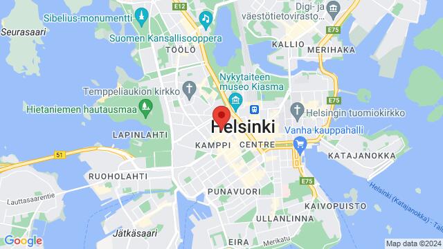 Carte des environs Urho Kekkosen katu 1, FI-00100 Helsinki, Suomi,Helsinki, Helsinki, ES, FI