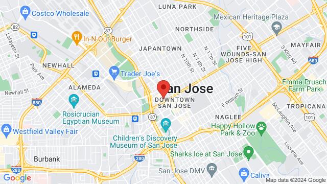 Map of the area around Sushi Confidential, 26 North San Pedro Street, San Jose, CA, 95113, United States