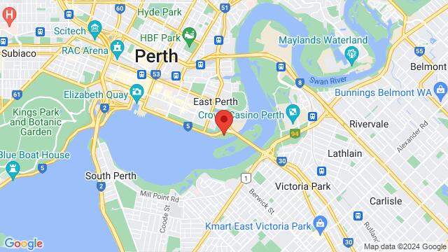 Map of the area around 25 Riverside Dr, East Perth WA 6004, Australia,Perth, Western Australia, Perth, WA, AU