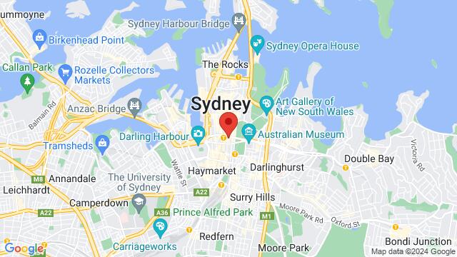 Kaart van de omgeving van Suave Dance Studio, 262 Pitt St., Sydney, Australia