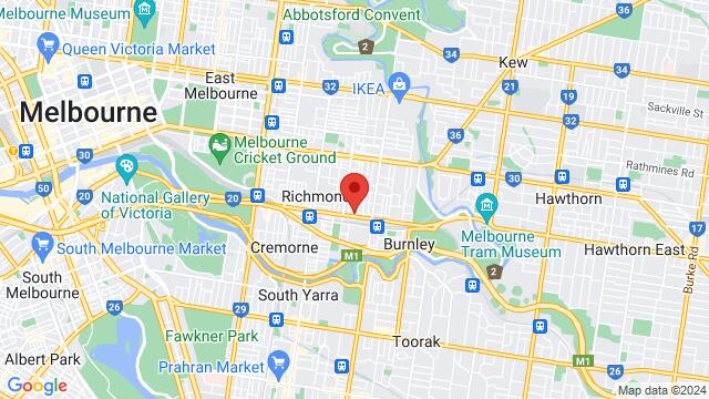 Map of the area around 327 Swan St, 327 Swan St, Richmond, 3121, Australia