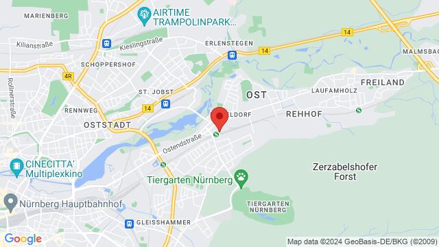 Map of the area around Dance Cube Tanzschule Nürnberg, Freiligrathstraße 8A, 90482 Nürnberg, Germany