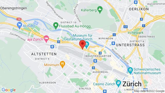 Map of the area around Bananenreiferei Pfingstweidstrasse 1018005 Zürich