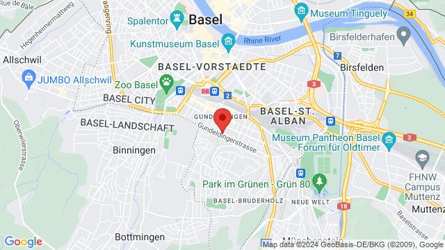 Kaart van de omgeving van Gundeldingerstrasse 287, 4053 Basel Basel-Stadt, Schweiz,Basel, Switzerland, Basel, BS, CH