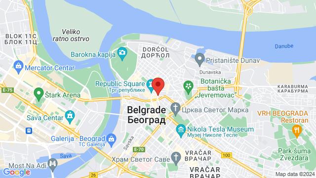Map of the area around Dom Omladine Beograda, Makedonska 22 Belgrade, Serbia 01 - 05 May 2024 Organized by Varijanta Events Belgrade