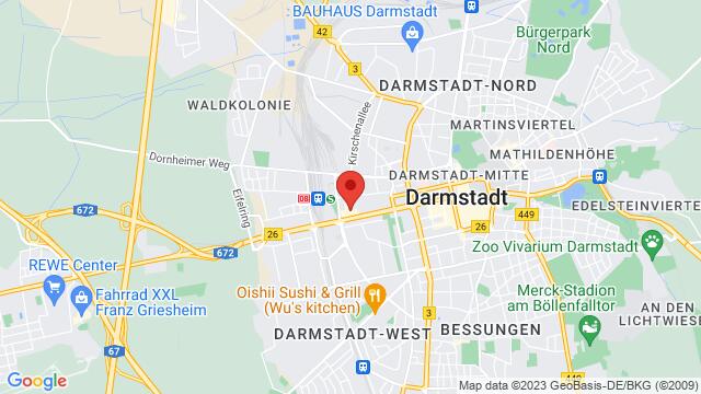 Karte der Umgebung von Rheinstraße 99, 64295, Darmstadt