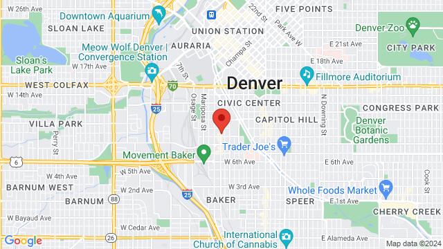 Map of the area around 910Arts, 910 Santa Fe Dr, Denver, CO, 80204, United States