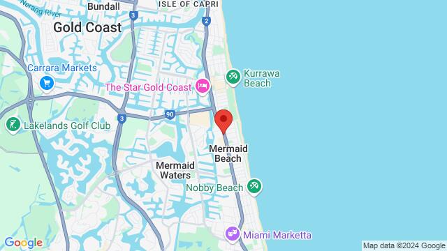 Map of the area around Augusta Cafe & Bar, 2550 Gold Coast Hwy, Mermaid Beach QLD 4218, Australia