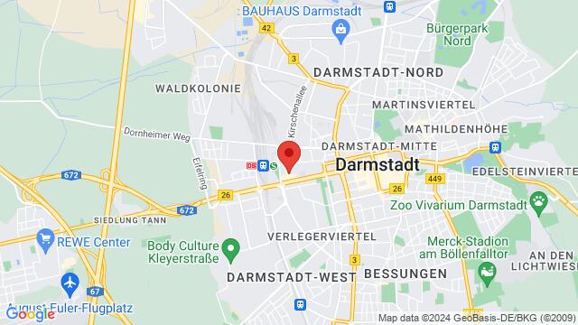 Karte der Umgebung von Salon-Latino, Rheinstraße 99, 64295 Darmstadt