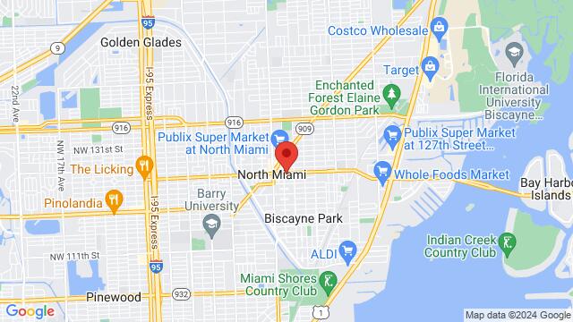 Map of the area around The Katz Restaurant and Lounge, 738 Northeast 125th Street, North Miami, FL 33161, North Miami, FL, 33161, United States