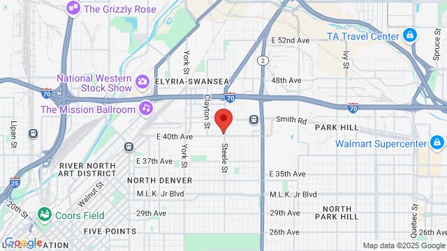 Map of the area around CASA Denver Dance Studio, 4025 Steele St, Denver, CO, 80216, United States