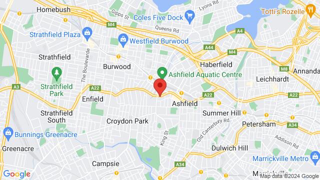 Map of the area around Ashfield RSL Club, 374 Liverpool Rd, Ashfield, 2131, AU