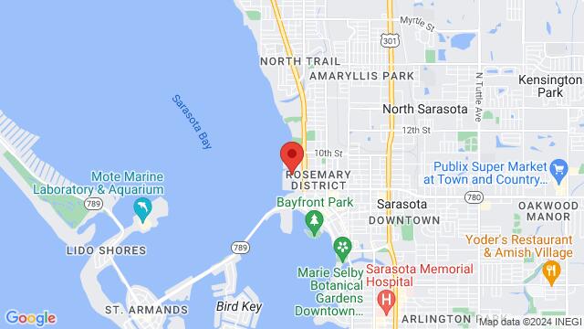 Map of the area around Hyatt Regency Sarasota, 1000 Boulevard of the Arts, Sarasota, FL 34236, USA